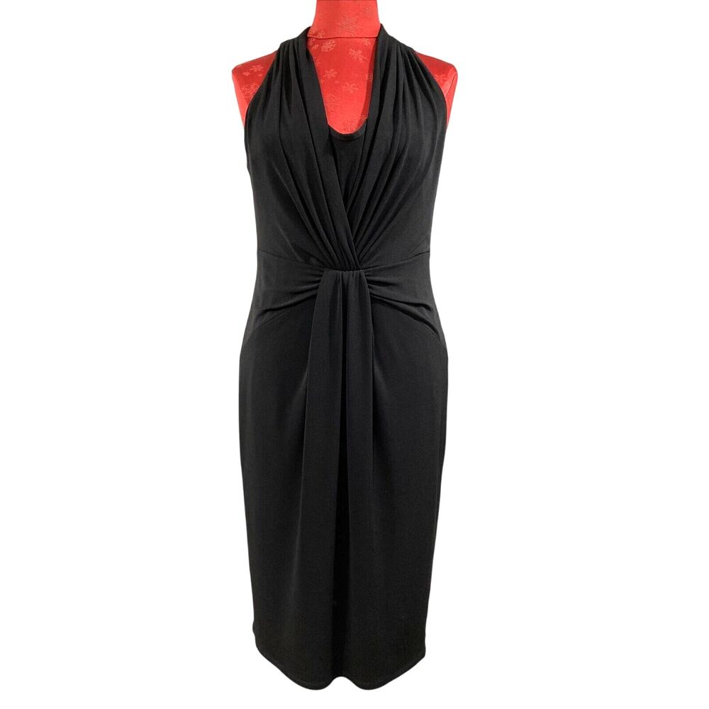 Anne Klein size 6 cocktail dress black scoop neck sleeveless classic sheath NEW